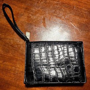 Elizabeth Arden black passport wallet crocodile print faux leather